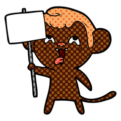 crazy cartoon monkey with sign