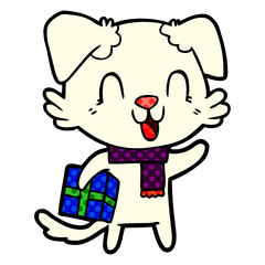 laughing cartoon dog with christmas present