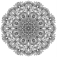 Black and white mandala vector isolated on white. Vector hand drawn circular decorative element.