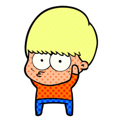 nervous cartoon boy
