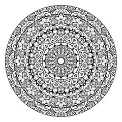 Black and white mandala vector isolated on white. Vector hand drawn circular decorative element.