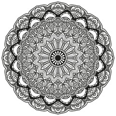 Black and white mandala vector isolated on white. Vector hand drawn circular decorative element.
