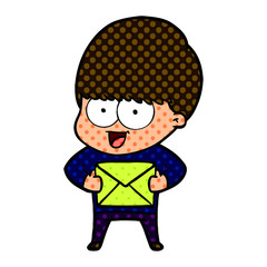 happy cartoon boy with present