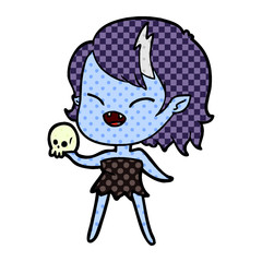 cartoon laughing vampire girl with skull