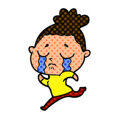 cartoon crying woman running away