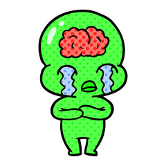 cartoon big brain alien crying