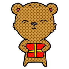happy cartoon bear with gift