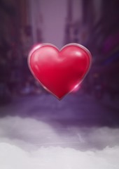 Obraz na płótnie Canvas Shiny heart glowing with purple city misty background