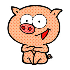 cheerful sitting pig cartoon