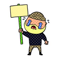 cartoon bearded protester crying