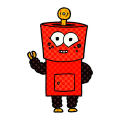 happy cartoon robot waving hello