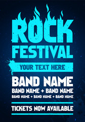 vector illustration rock festival party flyer design template with text and flames