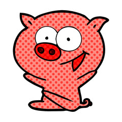 cheerful sitting pig cartoon