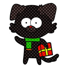 nervous dog cartoon with gift