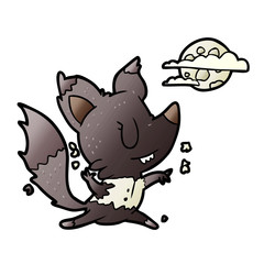 cartoon halloween werewolf changing in moonlight