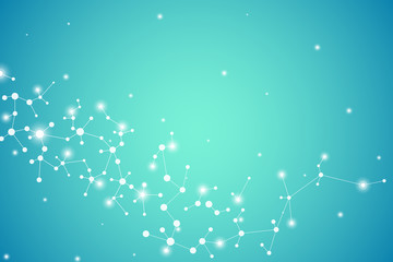 Abstract molecule background, genetic and chemical compounds, connected lines with dots, medical, technological and scientific concept, illustration.