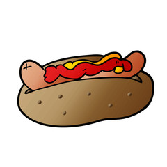 cartoon hotdog with mustard and ketchup