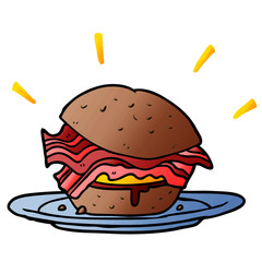 cartoon amazingly tasty bacon breakfast sandwich with cheese