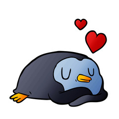 cartoon penguin with love hearts