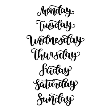 Days of the week. Set of stylized words. Sunday, Monday, Tuesday, Wednesday,  Thursday, Friday, Saturday lettering. Vector illustration Stock Vector  Image & Art - Alamy