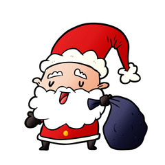 cartoon santa claus carrying sack of presents