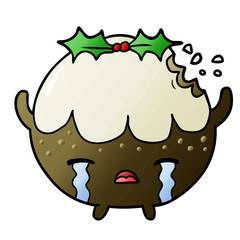 cartoon christmas pudding crying