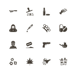Crime icons. Perfect black pictogram on white background. Flat simple vector icon.