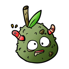 cartoon rotting old pear with worm