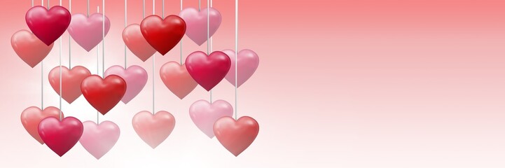 Fototapeta na wymiar Bubbly Valentines hearts hanging on string