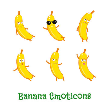 Banana smiles. Cute cartoon emoticons. Emoji icons