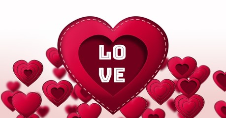 Love text and Stitched Valentines Hearts