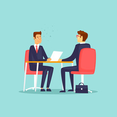 Interviewing, job search. Flat design vector illustration.