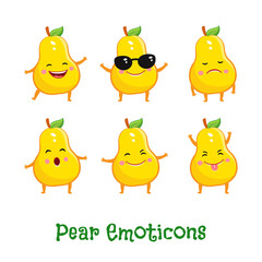 Pear smiles. Cute cartoon emoticons. Emoji icons