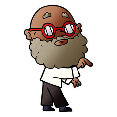 cartoon curious man with beard and glasses
