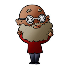 cartoon curious man with beard and glasses