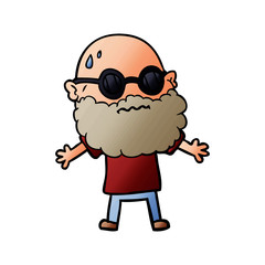 cartoon worried man with beard and sunglasses