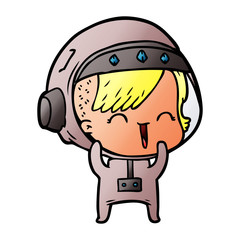 cartoon laughing astronaut girl 