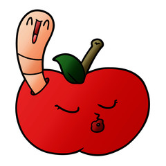 cartoon worm in apple