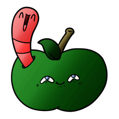 cartoon worm in happy apple