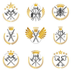Fototapeta na wymiar Vintage Weapon Emblems set. Heraldic signs vector vintage elements collection.