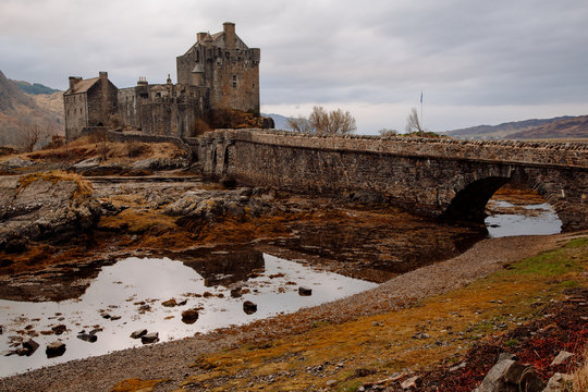View of historic castle at lake