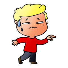 cartoon anxious man pointing