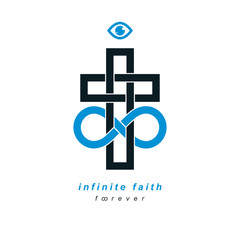 Obraz premium Immortal God conceptual logo design combined with infinity loop sign and Christian Cross, vector creative symbol.