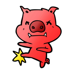 angry cartoon pig karate kicking