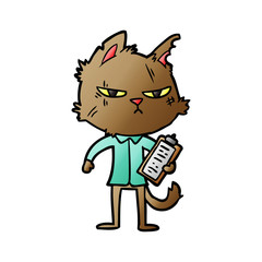 tough cartoon cat with clipboard