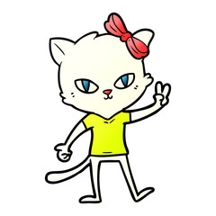 cute cartoon cat girl giving peace sign