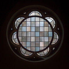 Old flower shaped  stained glass window