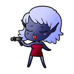 pretty cartoon alien girl with ray gun