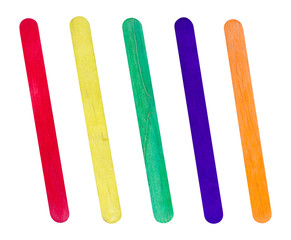 Colorful wooden ice-cream sticks isolated on white background