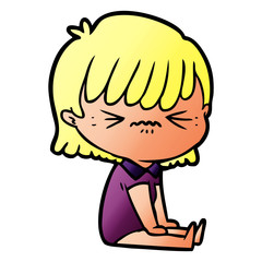 annoyed cartoon girl sitting